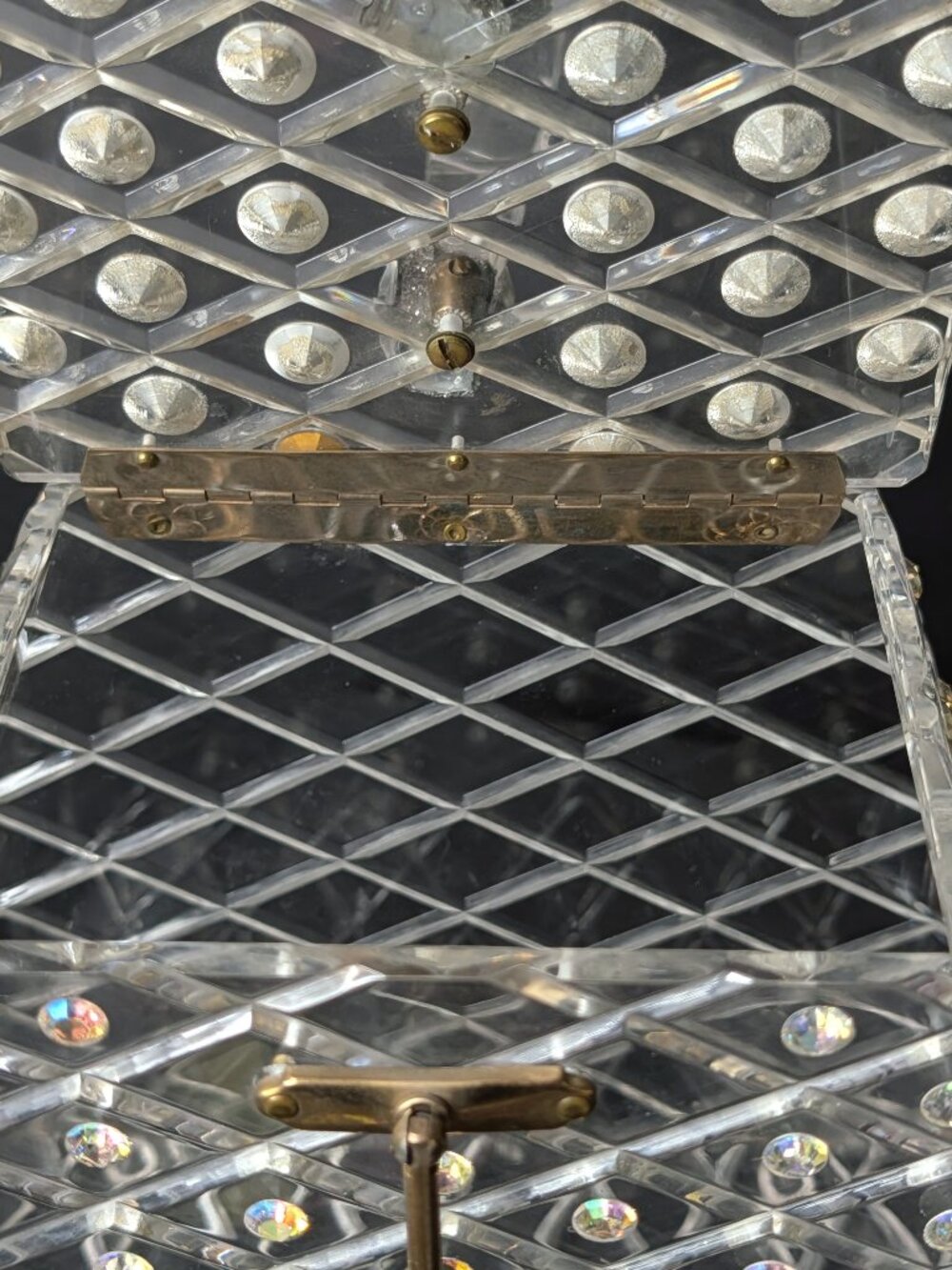 Unbelievable CHARLES KAHN Clear Lattice Rhinestone 1950s Lucite Purse, Good Cond - Picture 13 of 15